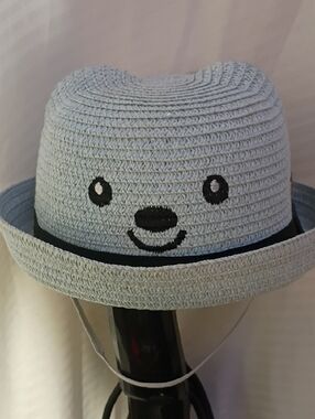 Kids Light Blue Straw Hat with Cute Face